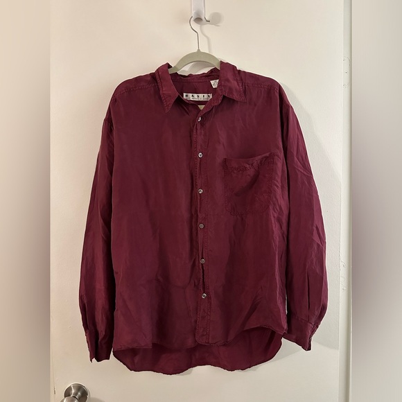 Basix Vintage Wine Silk Button Down - Picture 1 of 6